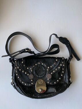 EUC Vintage Francesco Biasia Black Studded crossbody bag - stunning!